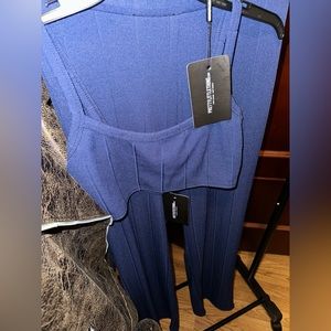pretty little thing navy high waist flare set